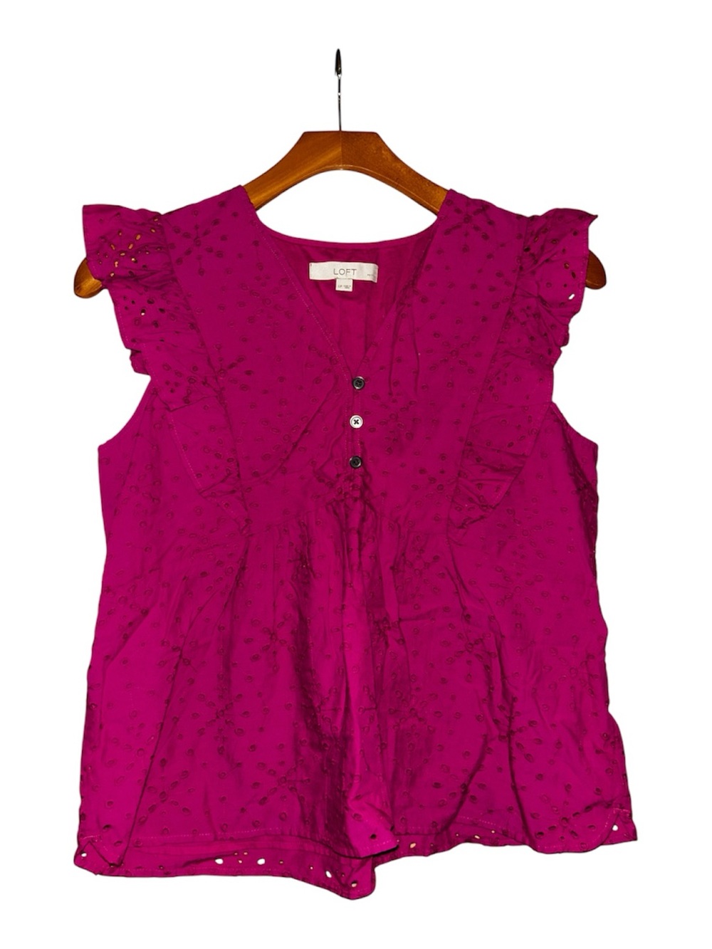 LOFT Bright Magenta Eyelet Ruffle Camisole